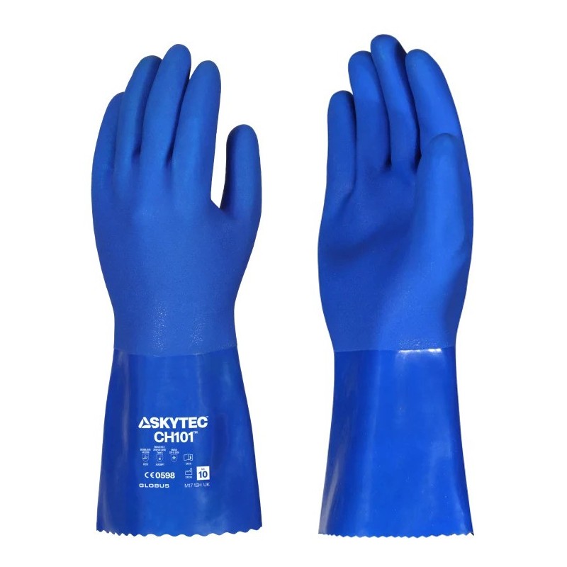 Skytec CH101 Oil-Resistant Chemical Protection Gauntlet Gloves (Blue)